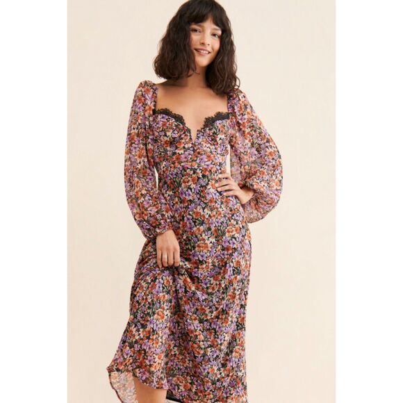 ASTR The Label Floral Sweetheart Neck Midi Dress | Size M - Picture 1 of 9